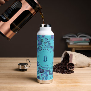 Modern geometric shapes with monogram in blue water bottle