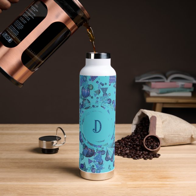 Modern geometric shapes with monogram in blue water bottle (Coffee)