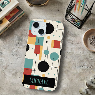 Modern Geometric Shapes With Name iPhone 15 Case