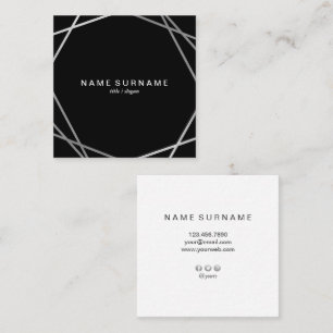 Modern Geometric Silver Black Square Business Card