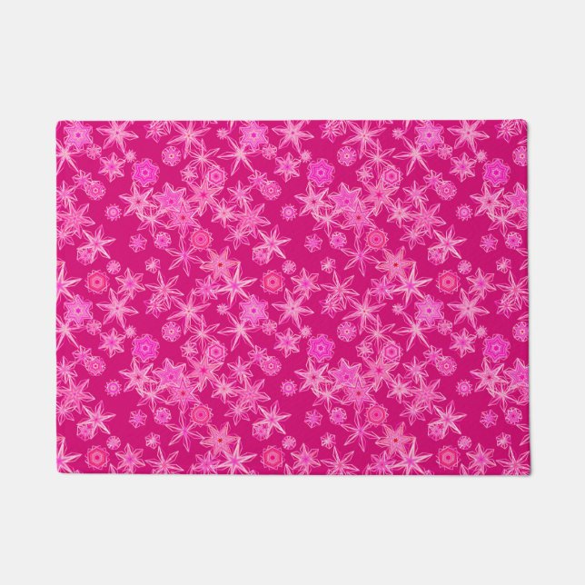 Modern Geometric Snowflakes, Deep Fuchsia Pink Doormat (Front)