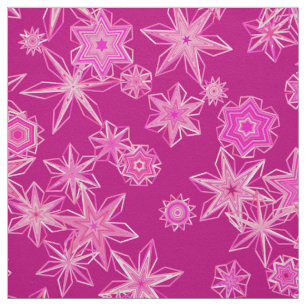 Modern Geometric Snowflakes, Deep Fuchsia Pink Fabric