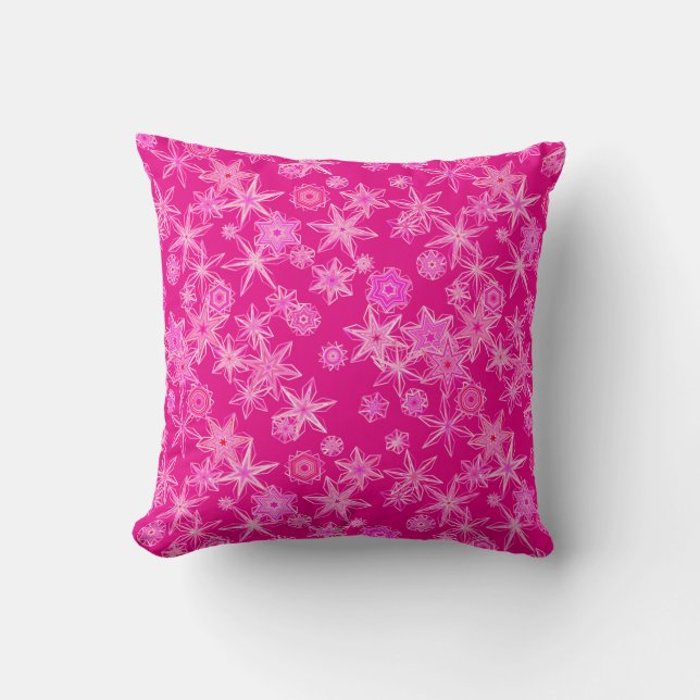 Modern Geometric Snowflakes, Deep Fuchsia Pink Throw Pillow (Front)