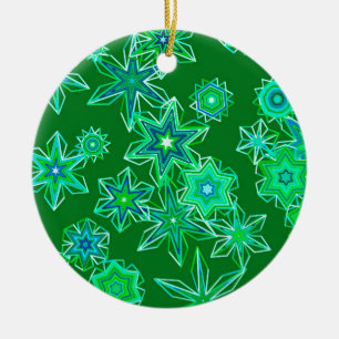 Modern Geometric Snowflakes, Emerald Green  Ceramic Ornament