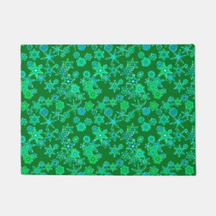 Modern Geometric Snowflakes, Emerald  Green  Doormat