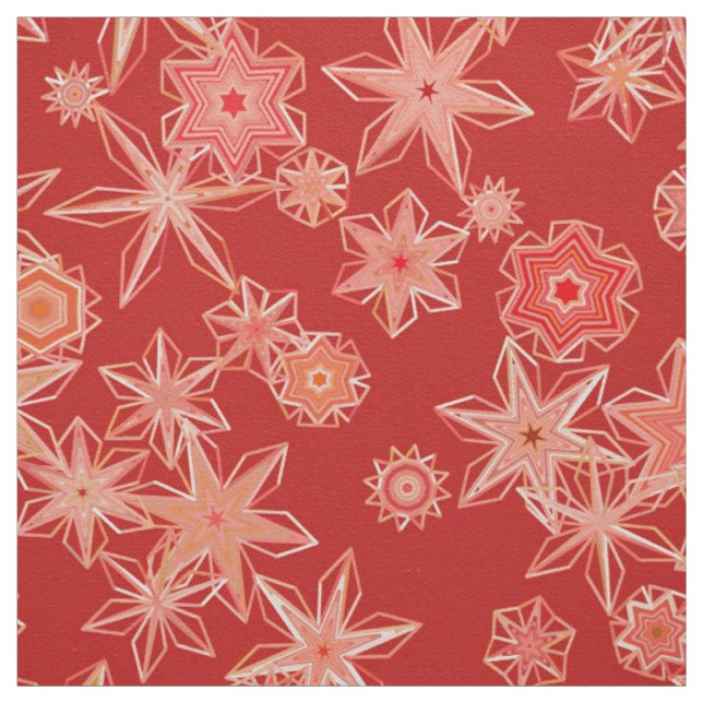 Modern Geometric Snowflakes, Mandarin Orange Fabric (Swatch)