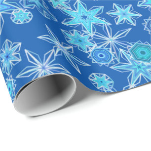 Modern Geometric Snowflakes, Sapphire Blue Wrapping Paper