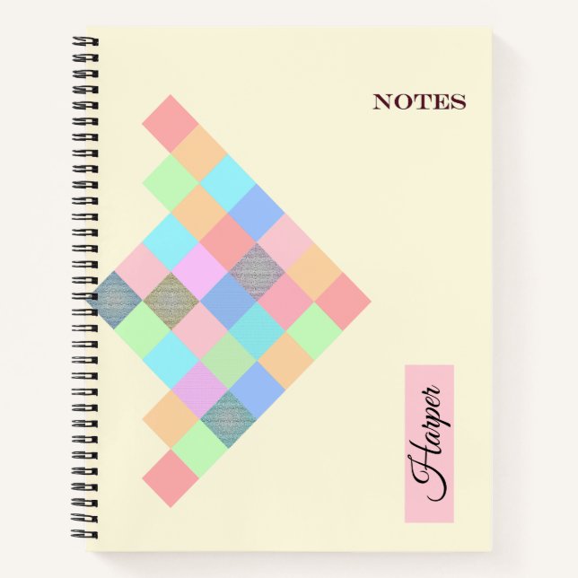 Modern Geometric Spiral Notebook with Custom Name (Front)