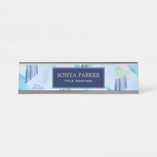 Modern Geometric Spirals and Lines Desk Name Plate (Front)