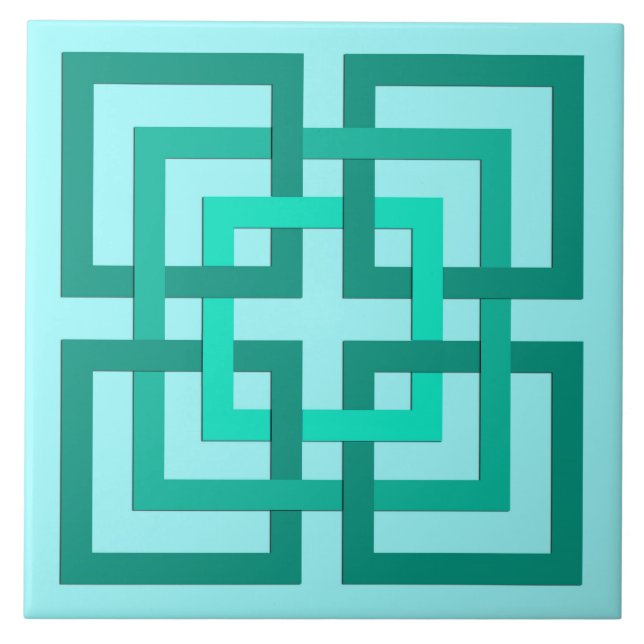 Modern Geometric Squares, Aqua and Turquoise Tile (Front)