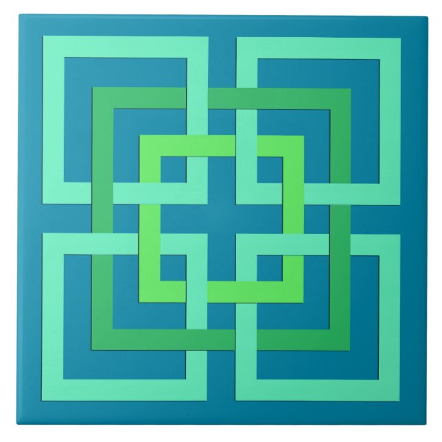 Modern Geometric Squares, Aqua, Teal, Lime Green Tile (Front)