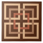 Modern Geometric Squares, Chocolate Brown and Tan Tile<br><div class="desc">Ceramic tile in a retro modern pattern of interlocking squares, in tan, light mocha, and rust brown, on a dark chocolate brown background</div>