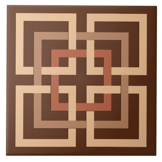 Modern Geometric Squares, Chocolate Brown and Tan Tile (Front)