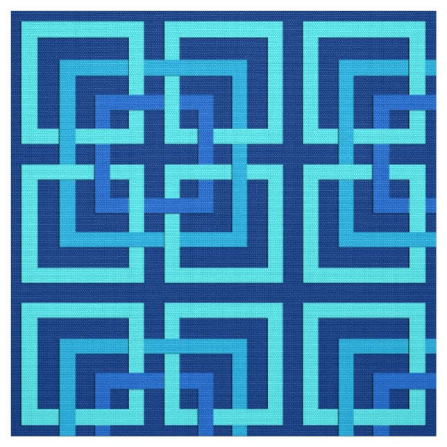 Modern Geometric Squares, Cobalt and Sky Blue Fabric (Swatch)
