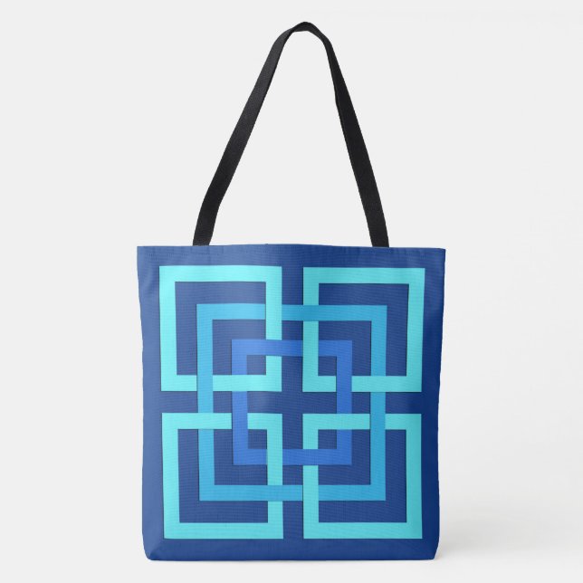 Modern Geometric Squares, Cobalt and Sky Blue Tote Bag (Front)