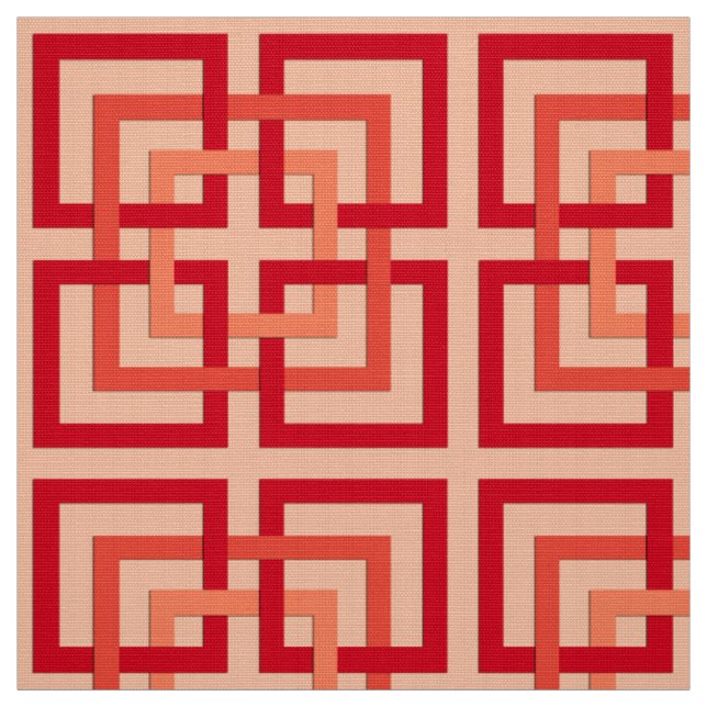 Modern Geometric Squares, Coral Orange & Mandarin Fabric (Swatch)