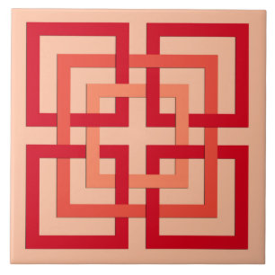 Modern Geometric Squares, Coral Orange & Mandarin Tile