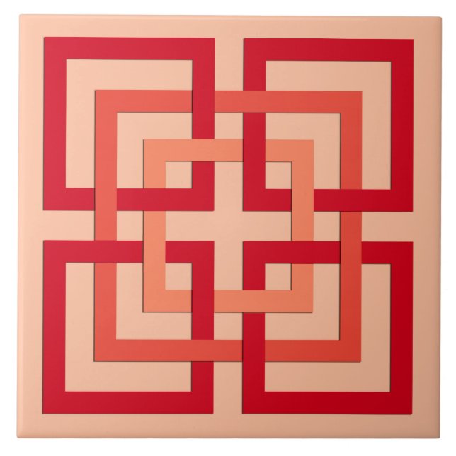 Modern Geometric Squares, Coral Orange & Mandarin Tile (Front)