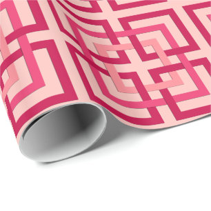 Modern Geometric Squares, Coral Pink and Red Wrapping Paper