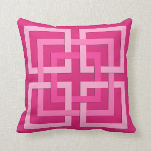 Modern Geometric Squares, Fuchsia and Light Pink Throw Pillow