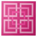 Modern Geometric Squares, Fuchsia and Light Pink Tile<br><div class="desc">Ceramic tile in a retro modern pattern of interlocking squares, in shades of pastel to hot pink, on a deep fuchsia pink background</div>
