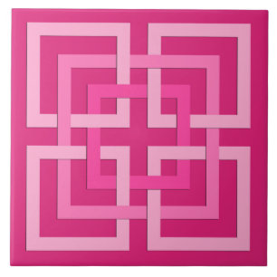 Modern Geometric Squares, Fuchsia and Light Pink Tile