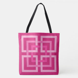 Modern Geometric Squares, Fuchsia and Light Pink Tote Bag
