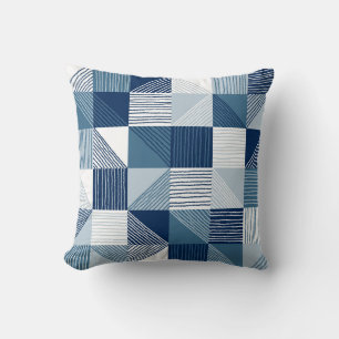 Modern Geometric Squares & Lines, Navy Blue Throw Pillow