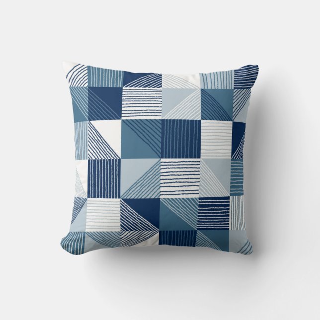 Modern Geometric Squares & Lines, Navy Blue Throw Pillow (Front)