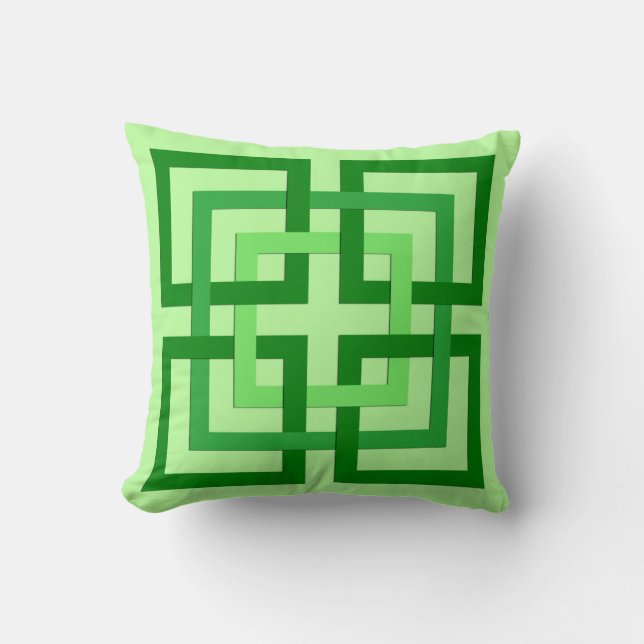 Modern Geometric Squares, Mint Green and Emerald Throw Pillow (Front)