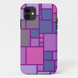 Modern Geometric Squares Pink Purple Blue iPhone 11 Case
