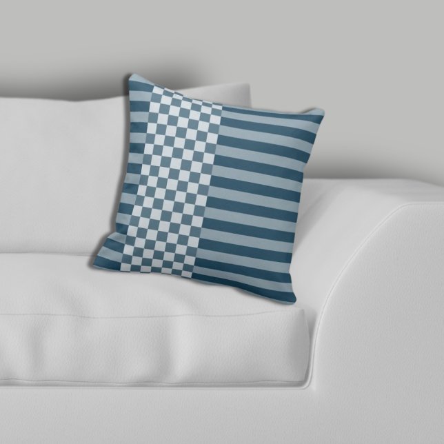 Modern Geometric Stripes & Chequered Yellow Throw Pillow (Modern Geometric Stripes & Checker Yellow Throw Pillow, Living Room)
