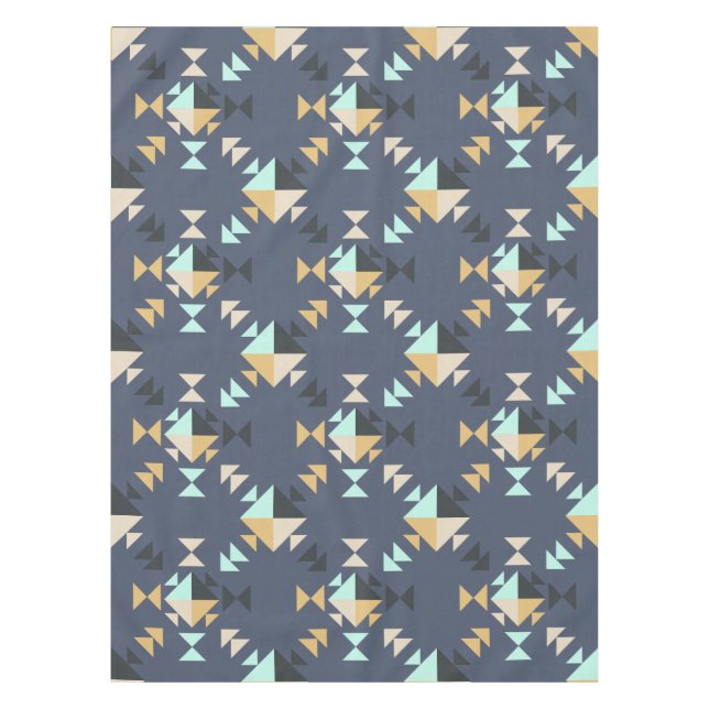 Modern Geometric Stylish Pattern Muted Blue Beige Tablecloth (Front)