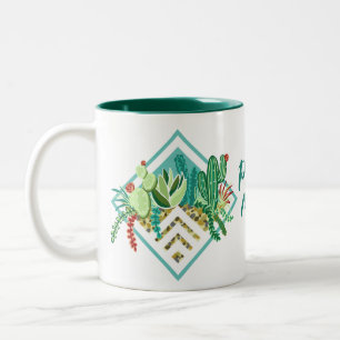 Modern Geometric Succulents and Cactus Plant Mom Two-Tone Coffee Mug