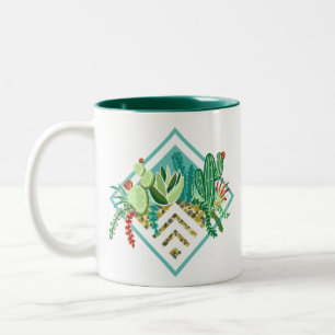 Modern Geometric Succulents and Cactus Planter Two-Tone Coffee Mug