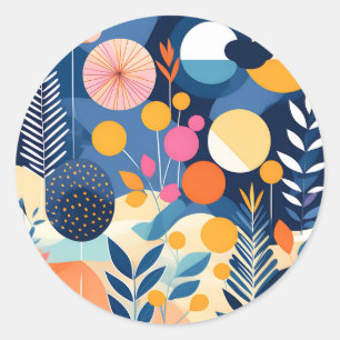 Modern Geometric Summer Botanical Classic Round Sticker