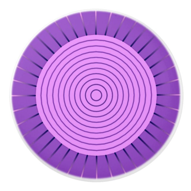 Modern Geometric Sunburst - Amethyst Purple Ceramic Knob (Front)