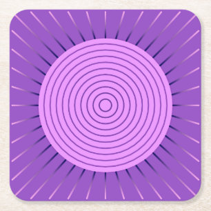 Modern Geometric Sunburst - Amethyst Purple Square Paper Coaster