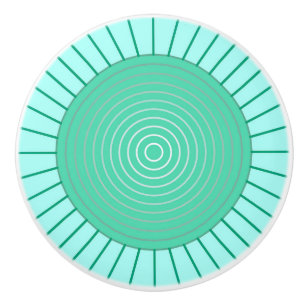 Modern Geometric Sunburst - Aqua and Seafoam Green Ceramic Knob