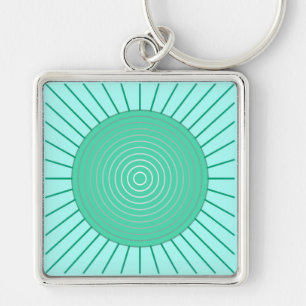 Modern Geometric Sunburst - Aqua and Seafoam Green Keychain