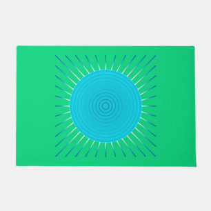Modern Geometric Sunburst, Blue and Jade Green Doormat