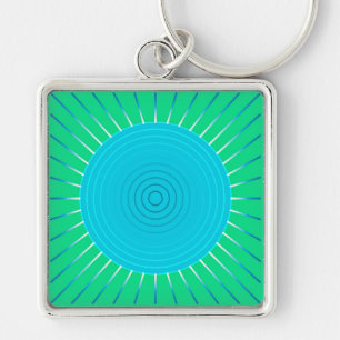 Modern Geometric Sunburst - Blue and Jade Green Keychain