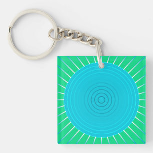 Modern Geometric Sunburst - Blue and Jade Green Keychain