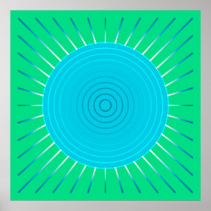 Modern Geometric Sunburst - Blue and Jade Green Poster