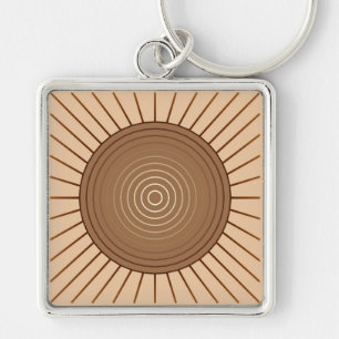 Modern Geometric Sunburst - Brown and Tan Keychain
