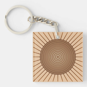 Modern Geometric Sunburst - Brown and Tan Keychain