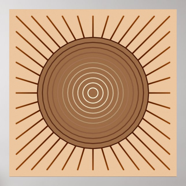 Modern Geometric Sunburst - Brown and Tan Poster (Front)