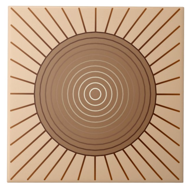 Modern Geometric Sunburst - Brown and Tan Tile (Front)