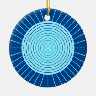 Modern Geometric Sunburst - Cobalt Blue and Aqua Ceramic Ornament