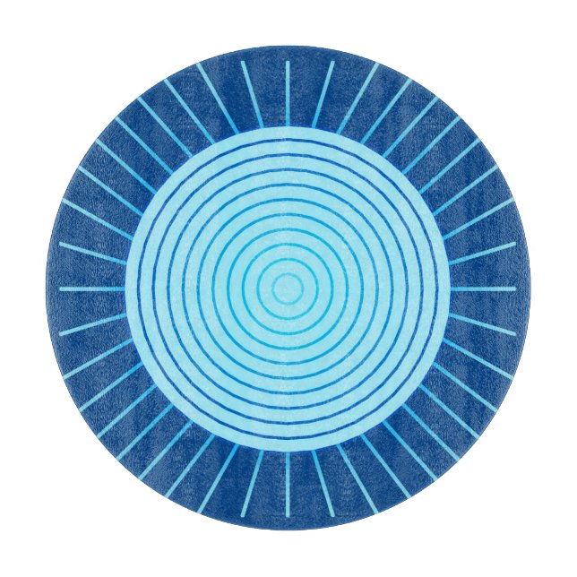 Modern Geometric Sunburst - Cobalt Blue and Aqua Cutting Board (Front)